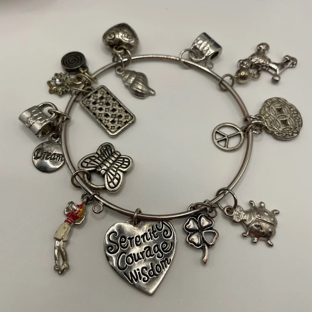 Serenity Loaded Charm Bangle • Turtle Mermaid Peace Clover • Gift Boxed - Picture 4 of 17